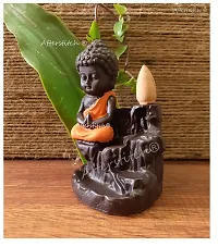 AFTERSTITCH Smoke Fountain Buddha for Home Decor Big Decorative showpiece with 10 Free Smoke backflow Scented Cone incenses (Smoke backflow Budh Orange)-thumb4