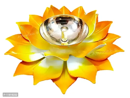 AFTERSTITCH Brass Lotus Diya for Puja Kamal Patti Flower Shaped Brass Diyas Oil Lamp for Pooja Room Aarti Temple Mandir Home Decoration & Gift Purposes (Big Lotus Brass Metal Yellow Diya)-thumb5