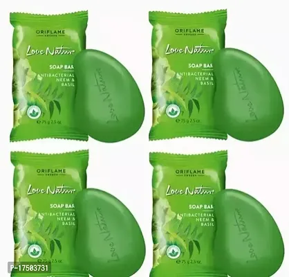 Oriflame Love Nature Antibacterial Neem and Basil Soap Bar 75g Each (Pack Of 4)