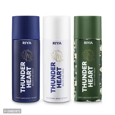 Riya Blue, White  Green Thunder Heart Perfume Body Spray 150 ml Each (Pack Of 3)