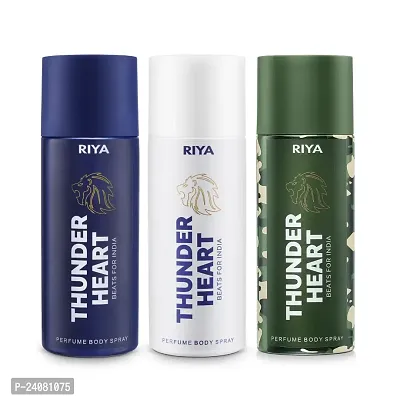 Riya Blue, White  Green Thunder Heart Perfume Body Spray 150 ml Each (Pack Of 3)-thumb0