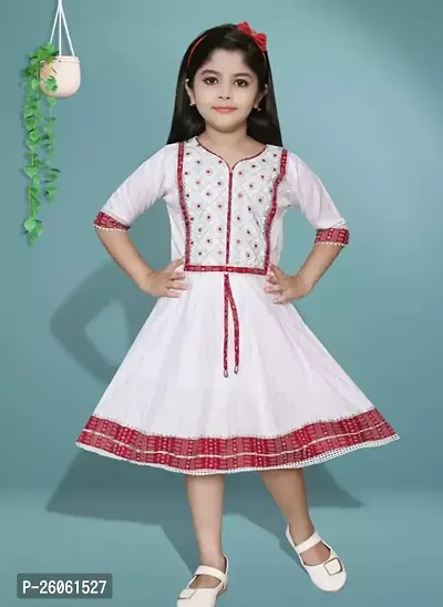 Stylish White Printed Cotton Frocks For Girls