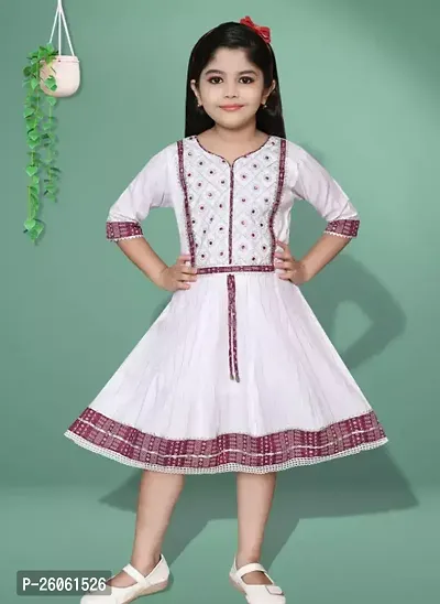 Stylish White Printed Cotton Frocks For Girls-thumb0