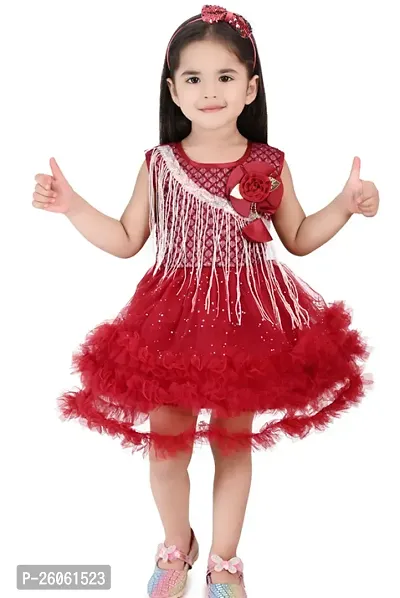 Stylish Red Printed Cotton Frocks For Girls-thumb0