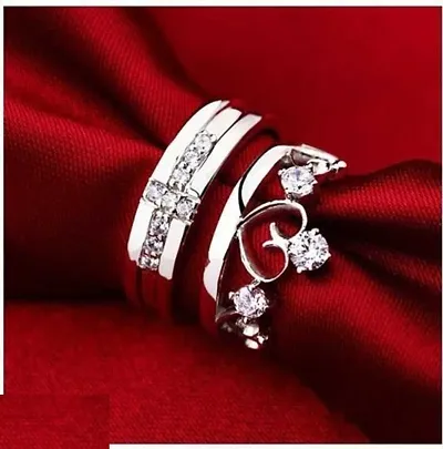 Stylish Alloy Silver American Diamond Rings Combo For Couple