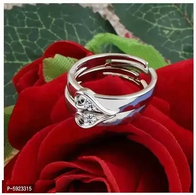 Stylish Alloy Silver American Diamond Rings Combo For Couple-thumb0