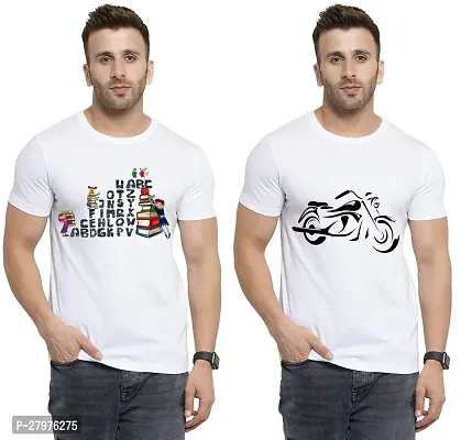 Reliable White Cotton Printed Round Neck Tees For Men- Pack Of 2