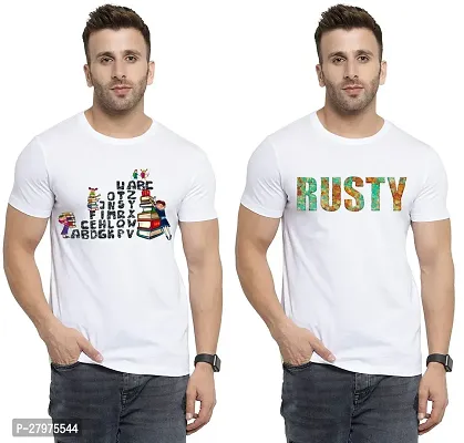 Reliable White Cotton Printed Round Neck Tees For Men- Pack Of 2-thumb0