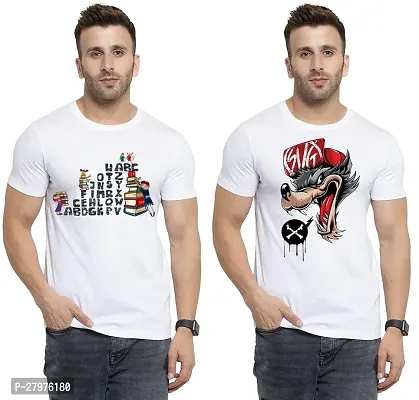 Reliable White Cotton Printed Round Neck Tees For Men- Pack Of 2-thumb0