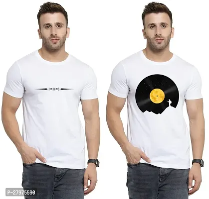 Reliable White Cotton Printed Round Neck Tees For Men- Pack Of 2-thumb0