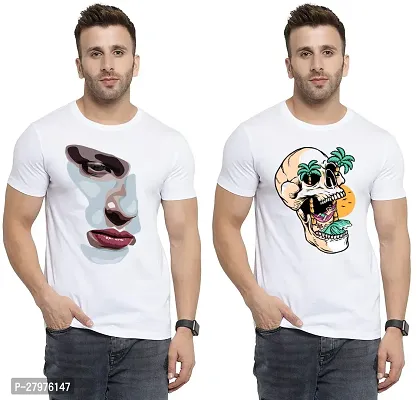 Reliable White Cotton Printed Round Neck Tees For Men- Pack Of 2-thumb0