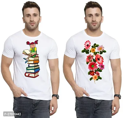 Reliable White Cotton Printed Round Neck Tees For Men- Pack Of 2-thumb0