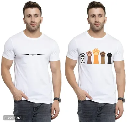 Reliable White Cotton Printed Round Neck Tees For Men- Pack Of 2-thumb0