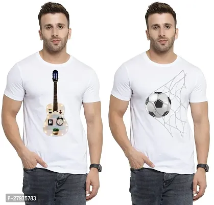 Reliable White Cotton Printed Round Neck Tees For Men- Pack Of 2-thumb0