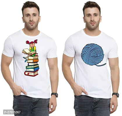 Reliable White Cotton Printed Round Neck Tees For Men- Pack Of 2-thumb0