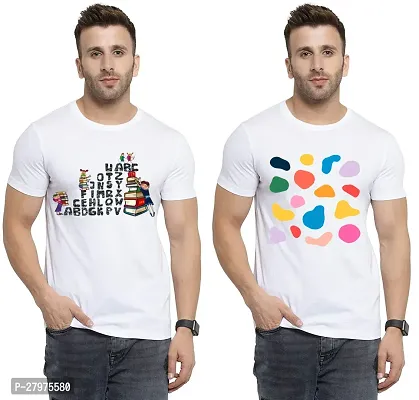 Reliable White Cotton Printed Round Neck Tees For Men- Pack Of 2-thumb0