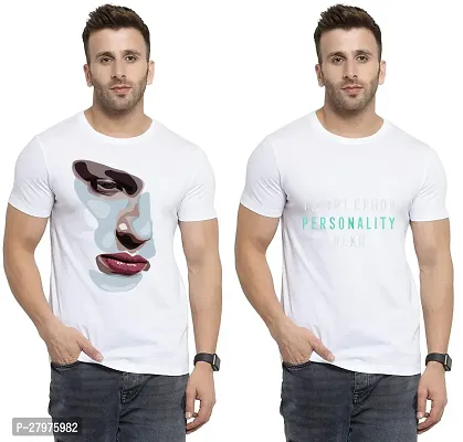 Reliable White Cotton Printed Round Neck Tees For Men- Pack Of 2-thumb0