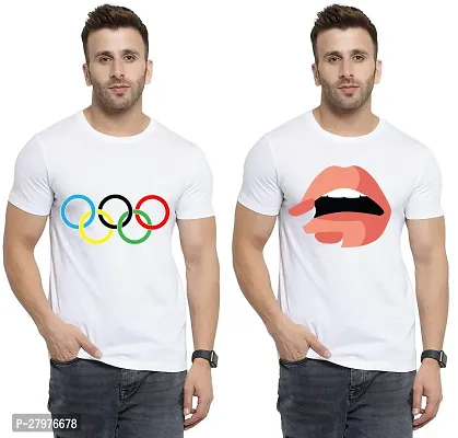 Reliable White Cotton Printed Round Neck Tees For Men- Pack Of 2