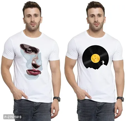 Reliable White Cotton Printed Round Neck Tees For Men- Pack Of 2-thumb0