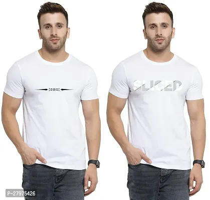 Reliable White Cotton Printed Round Neck Tees For Men- Pack Of 2-thumb0