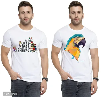 Reliable White Cotton Printed Round Neck Tees For Men- Pack Of 2-thumb0