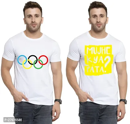 Reliable White Cotton Printed Round Neck Tees For Men- Pack Of 2-thumb0