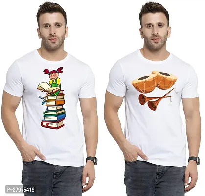 Reliable White Cotton Printed Round Neck Tees For Men- Pack Of 2-thumb0