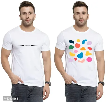 Reliable White Cotton Printed Round Neck Tees For Men- Pack Of 2