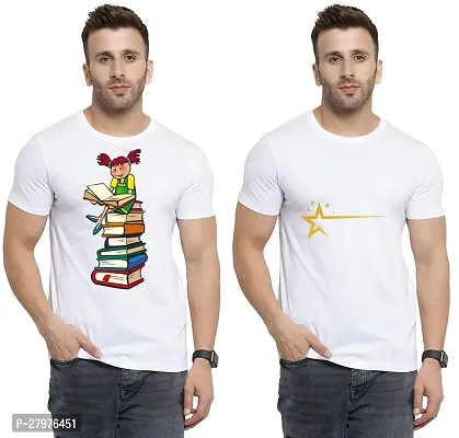 Reliable White Cotton Printed Round Neck Tees For Men- Pack Of 2-thumb0