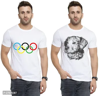 Reliable White Cotton Printed Round Neck Tees For Men- Pack Of 2-thumb0