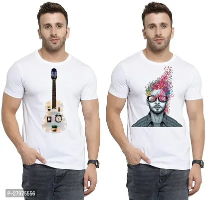 Reliable White Cotton Printed Round Neck Tees For Men- Pack Of 2-thumb0