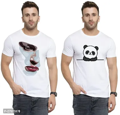 Reliable White Cotton Printed Round Neck Tees For Men- Pack Of 2-thumb0