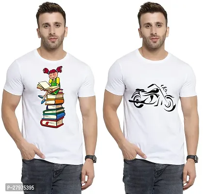 Reliable White Cotton Printed Round Neck Tees For Men- Pack Of 2-thumb0