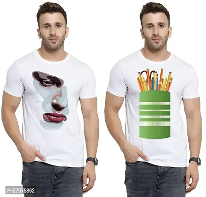 Reliable White Cotton Printed Round Neck Tees For Men- Pack Of 2-thumb0