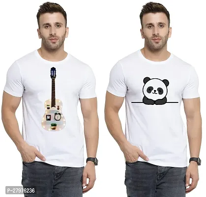 Reliable White Cotton Printed Round Neck Tees For Men- Pack Of 2-thumb0