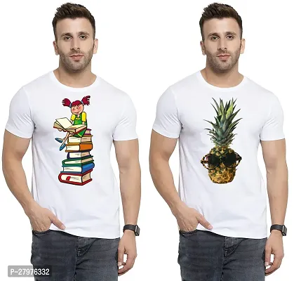 Reliable White Cotton Printed Round Neck Tees For Men- Pack Of 2-thumb0