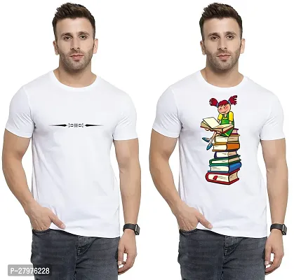 Reliable White Cotton Printed Round Neck Tees For Men- Pack Of 2-thumb0