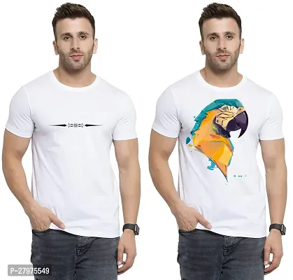 Reliable White Cotton Printed Round Neck Tees For Men- Pack Of 2-thumb0