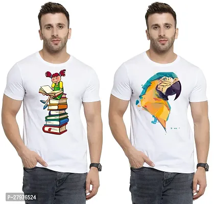 Reliable White Cotton Printed Round Neck Tees For Men- Pack Of 2-thumb0