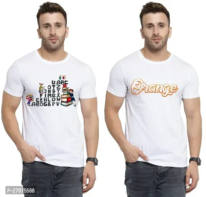 Reliable White Cotton Printed Round Neck Tees For Men- Pack Of 2-thumb0