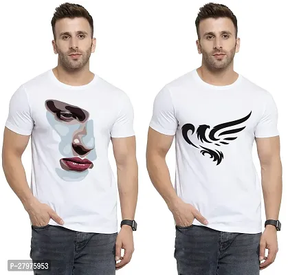 Reliable White Cotton Printed Round Neck Tees For Men- Pack Of 2-thumb0