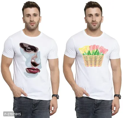 Reliable White Cotton Printed Round Neck Tees For Men- Pack Of 2-thumb0