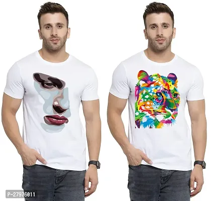 Reliable White Cotton Printed Round Neck Tees For Men- Pack Of 2-thumb0