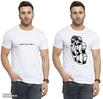 Reliable White Cotton Printed Round Neck Tees For Men- Pack Of 2-thumb0