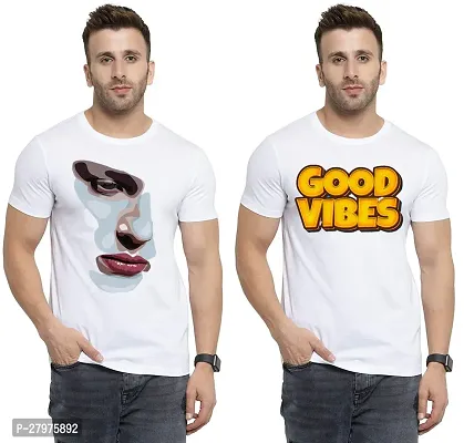 Reliable White Cotton Printed Round Neck Tees For Men- Pack Of 2-thumb0