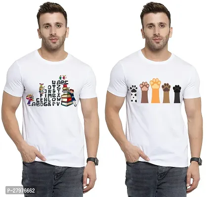 Reliable White Cotton Printed Round Neck Tees For Men- Pack Of 2-thumb0