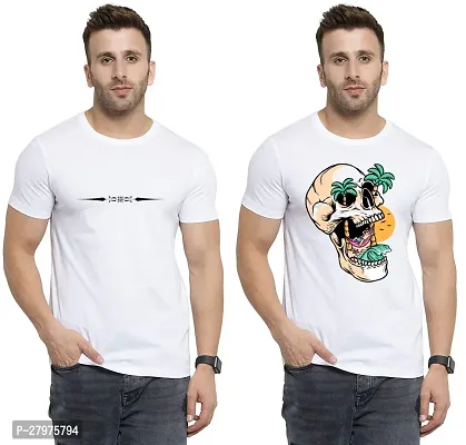 Reliable White Cotton Printed Round Neck Tees For Men- Pack Of 2-thumb0