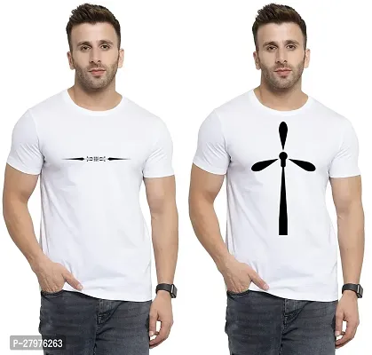 Reliable White Cotton Printed Round Neck Tees For Men- Pack Of 2