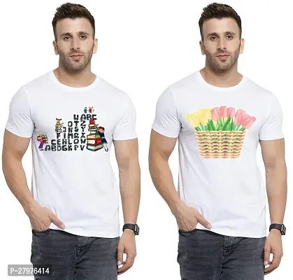 Reliable White Cotton Printed Round Neck Tees For Men- Pack Of 2-thumb0