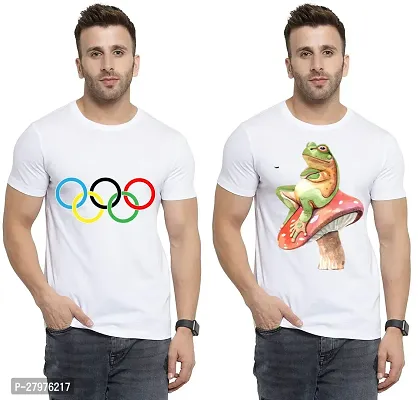 Reliable White Cotton Printed Round Neck Tees For Men- Pack Of 2-thumb0